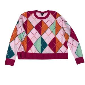Halogen Atlantic-Pacific Pink Argyle Crewneck Sweater Womens 2X Plus Size